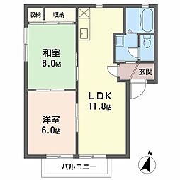 オーシャンライフ虹ヶ丘 1階2LDKの間取り
