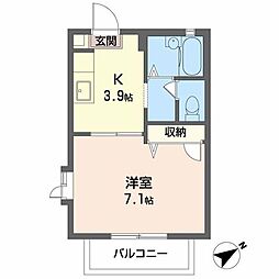 ジュネス望 1Kの間取図画像