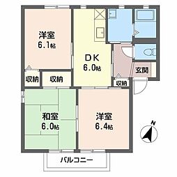 シャトリエ壱番館 3DKの間取図画像