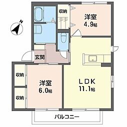 シャーメゾン朝海B 2LDKの間取図画像