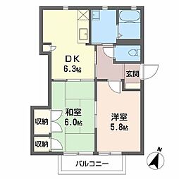 シャトリエ弐番館 2DKの間取図画像