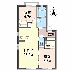 レーヴィンス島田C 2LDKの間取図画像