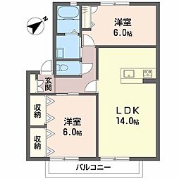 サン・トーク愛宕B 2LDKの間取図画像
