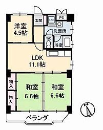 真締川ハイツ 3LDKの間取図画像