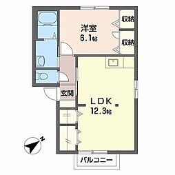 アンジュウ　デヤ　Ｂ棟 2階1LDKの間取り