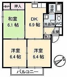 ディアスオカダB 3DKの間取図画像