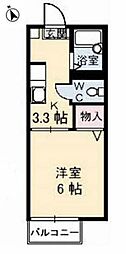 メゾングレイス 1Kの間取図画像