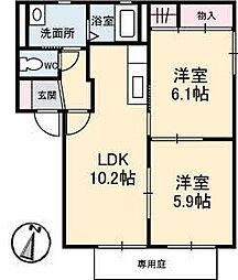 バリュージュ・ローズB棟 2LDKの間取図画像