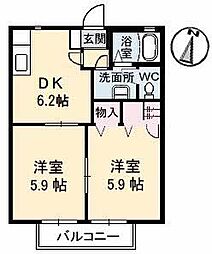 カムフォートヒルズA 2DKの間取図画像