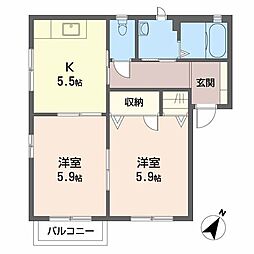 ドリームフジ 2Kの間取図画像