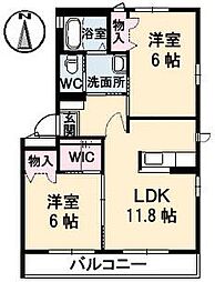 サンライズスクエア1棟 2LDKの間取図画像