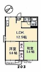 フォーブル豊 2階2LDKの間取り