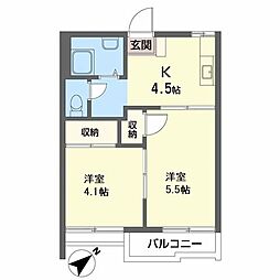 コーポラス津森 2Kの間取図画像