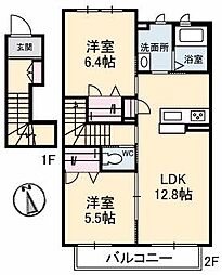 シャーメゾンはなみずきA 2LDKの間取図画像