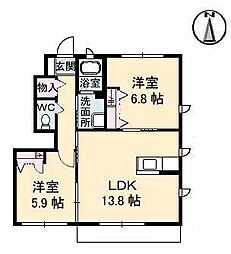パインテイルC 2LDKの間取図画像