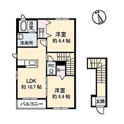 クラヴィエ沖洲1番館 2LDKの間取図画像