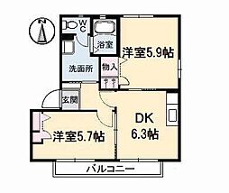 ヴィラージュマルイA 2DKの間取図画像