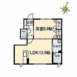シャーメゾンジッカA 1LDKの間取図画像