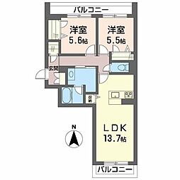BEREO蔵本元町 2LDKの間取図画像