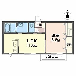 沖州清流荘2 1LDKの間取図画像