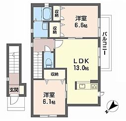 ブランシェ本川内A 2LDKの間取図画像