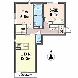 レフィナード桑原 2LDKの間取図画像