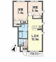 エターナルグリーン1 2LDKの間取図画像