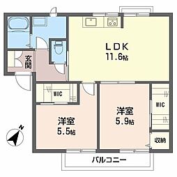 ニューライフ越智 2LDKの間取図画像