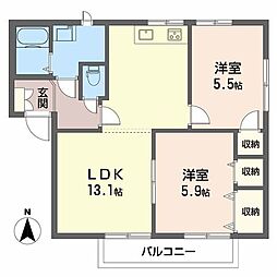 ドミール鈴蘭B 2LDKの間取図画像