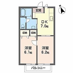 ディアスサンライズ 2DKの間取図画像