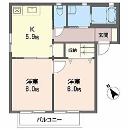 K.I.ハイツA 2Kの間取図画像