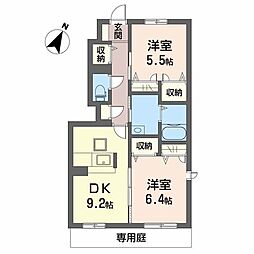 グランマスト下柏 2DKの間取図画像