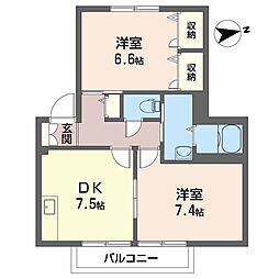 ラベンダーハイツ 2DKの間取図画像