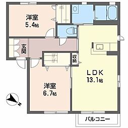シャーメゾンナカヤB 2LDKの間取図画像