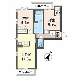ベレオ東久万 2LDKの間取図画像