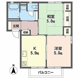 メゾンパピエA 2Kの間取図画像