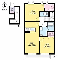 リバーサイド福津　Ｂ棟 2階2LDKの間取り
