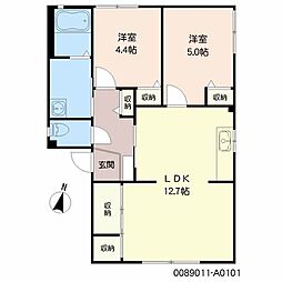 グリーングラス　Ａ棟 1階2LDKの間取り