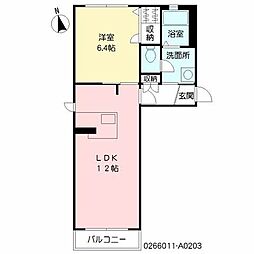 リンデンバーム　Ａ棟 2階1LDKの間取り