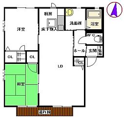 ラフィネ中曽根A 2LDKの間取図画像