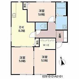 クエストヒル陣原A 3DKの間取図画像