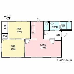 グリンヴェルB 2LDKの間取図画像