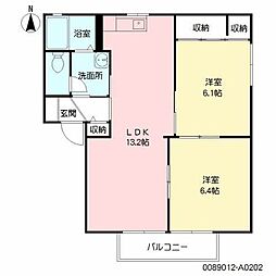 ディアス・アサノA 2LDKの間取図画像