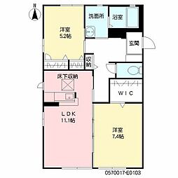 フェリーチェ桜坂　Ｅ棟 1階2LDKの間取り