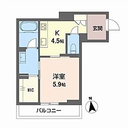 グランメゾン天神 1Kの間取図画像