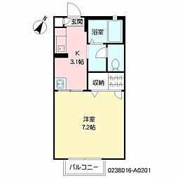 アヴァンツァーレ浦田 2階1Kの間取り