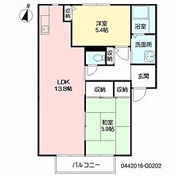 サンフラワー武蔵野台G 2LDKの間取図画像