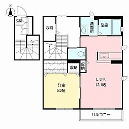 フォーサイト出仲間　Ｂ棟 2階1LDKの間取り