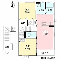 フェリーチェ 2階2LDKの間取り