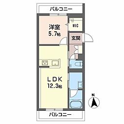 Ｋ＆ＭフォレストガーデンII 2階1LDKの間取り